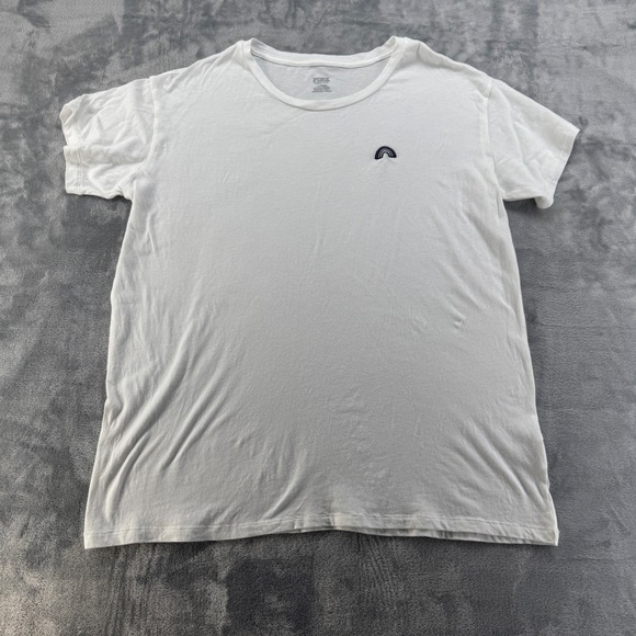 Victoria's Secret PINK White Rainbow Embroidered Short Sleeve T-Shirt Large - Picture 2 of 8